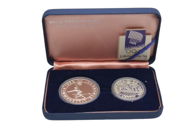 1994-lileh-sada2-1-removebg-preview Sada dvou Ag mincí 100 + 50 Kroner ZOH Lillehammer 1994 Proof - krasobruslení + běh na lyžích - Obrázek 1