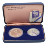 Sada dvou Ag mincí 100 + 50 Kroner ZOH Lillehammer 1994 Proof - běh na lyžích + sjezdové lyžování
