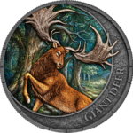Sběratelská investiční mince 20 Dollars Megafauna Obří jelen 1 oz Ag 2026 BU, antique finish, UV efekt, číslováno